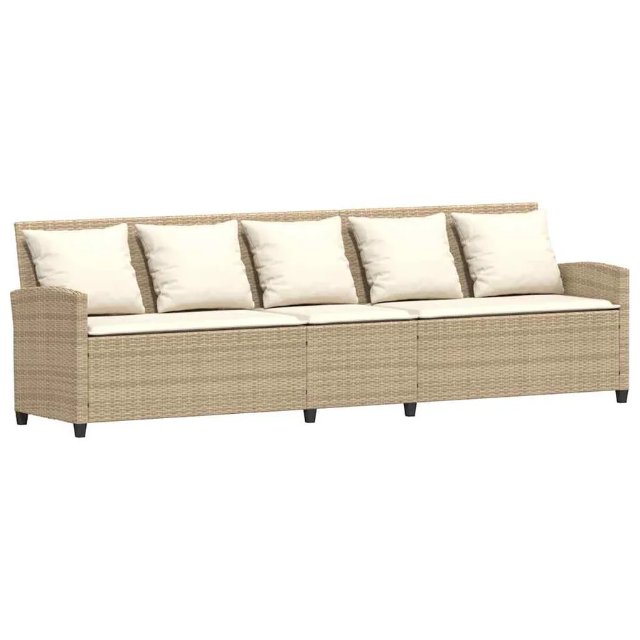 Canapé de jardin avec coussins 5 places beige résine tressée - 2