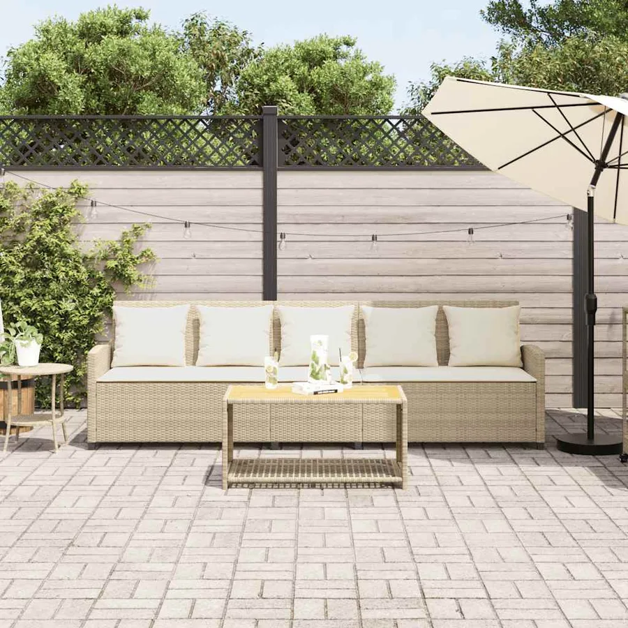 Canapé de jardin avec coussins 5 places beige résine tressée - 3