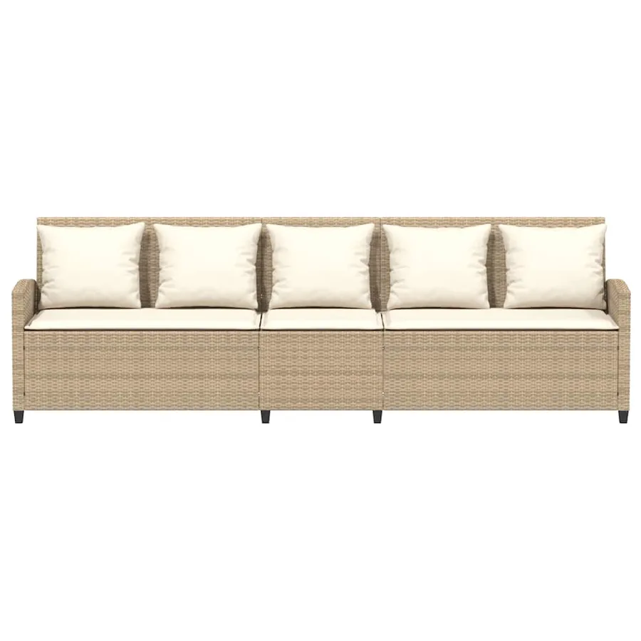 Canapé de jardin avec coussins 5 places beige résine tressée - 4