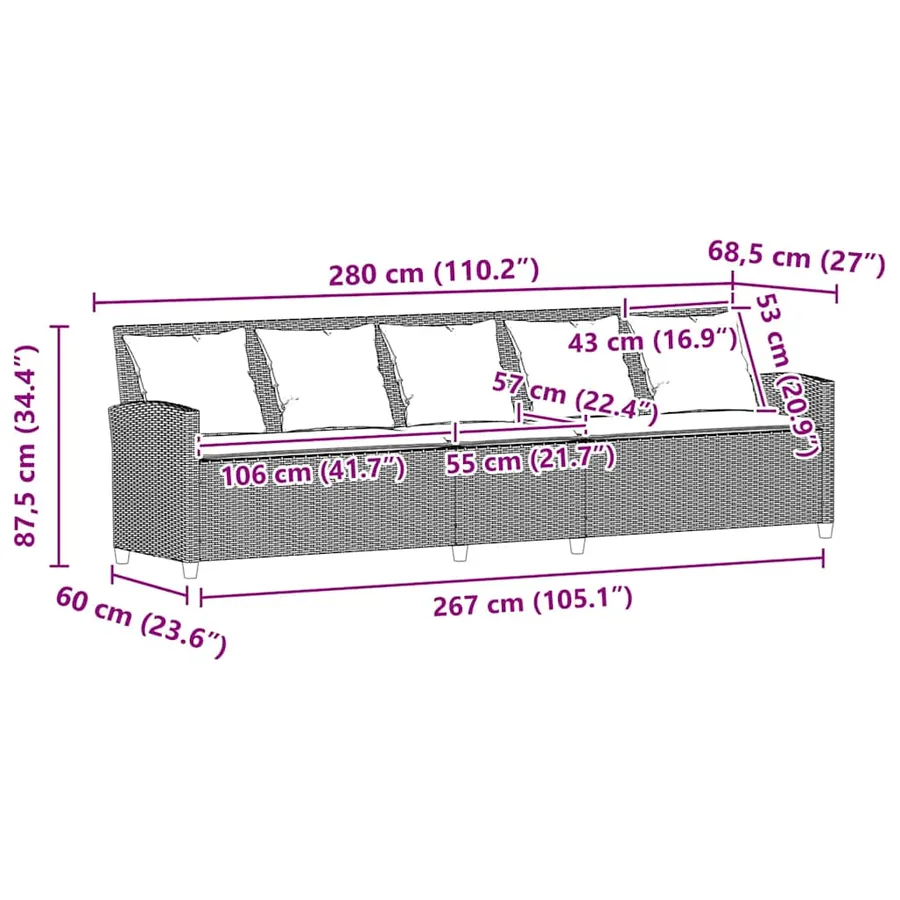 Canapé de jardin avec coussins 5 places beige résine tressée - 9
