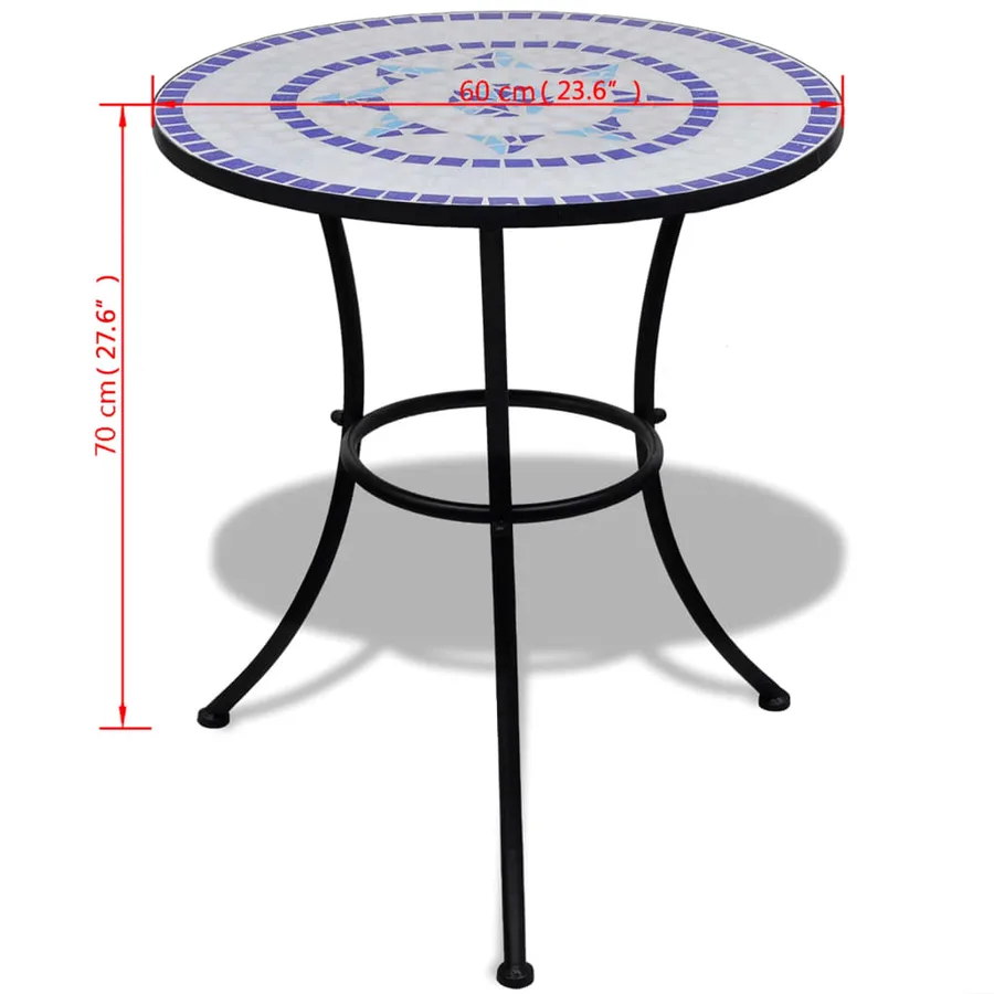 Table de bistro Bleu et blanc 60 cm Mosaïque - 5