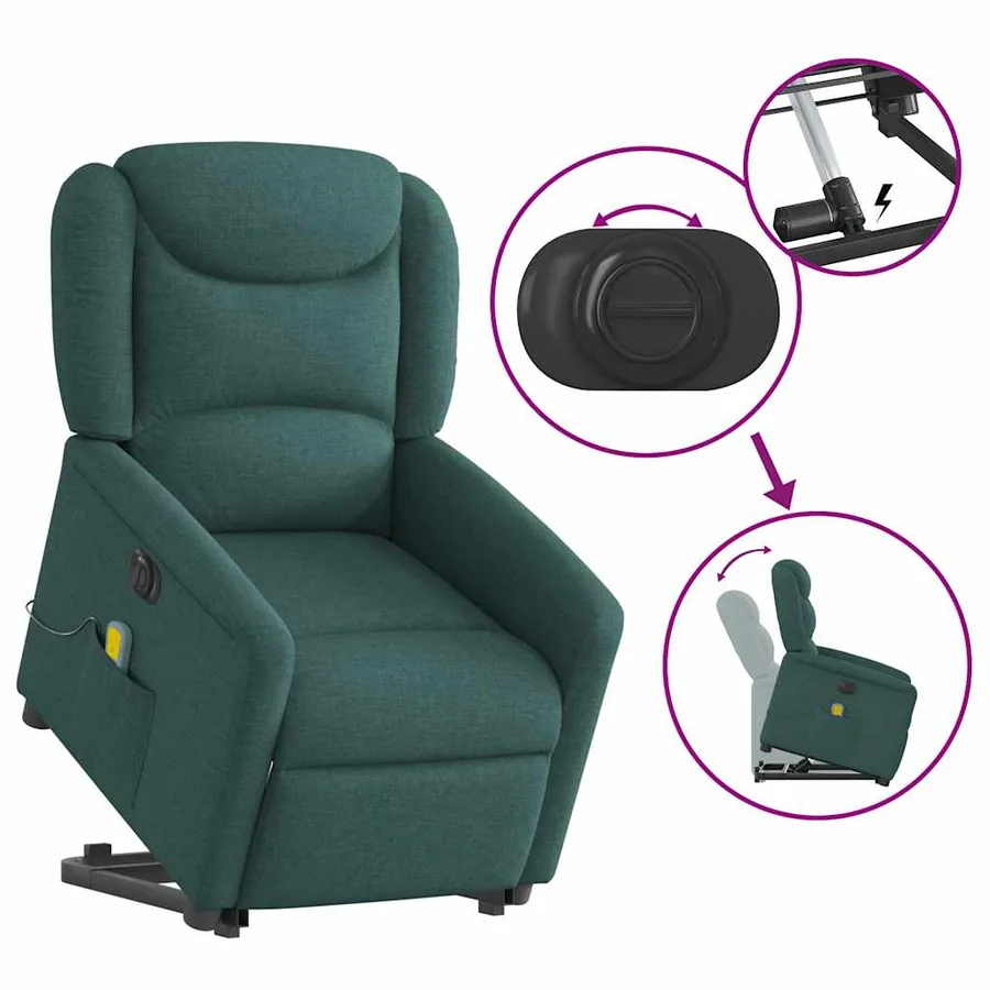 Fauteuil inclinable de massage électrique Vert foncé Tissu - 8