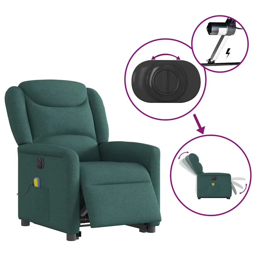 Fauteuil inclinable de massage électrique Vert foncé Tissu - 9