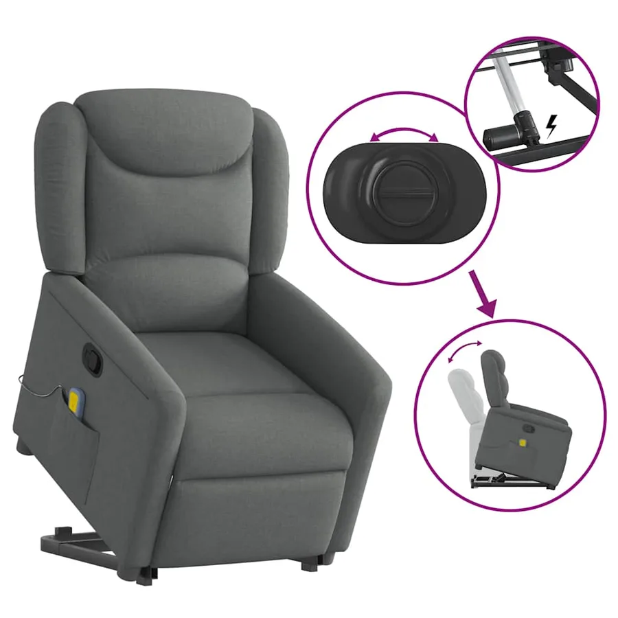 Fauteuil de massage inclinable Gris foncé Tissu - 8