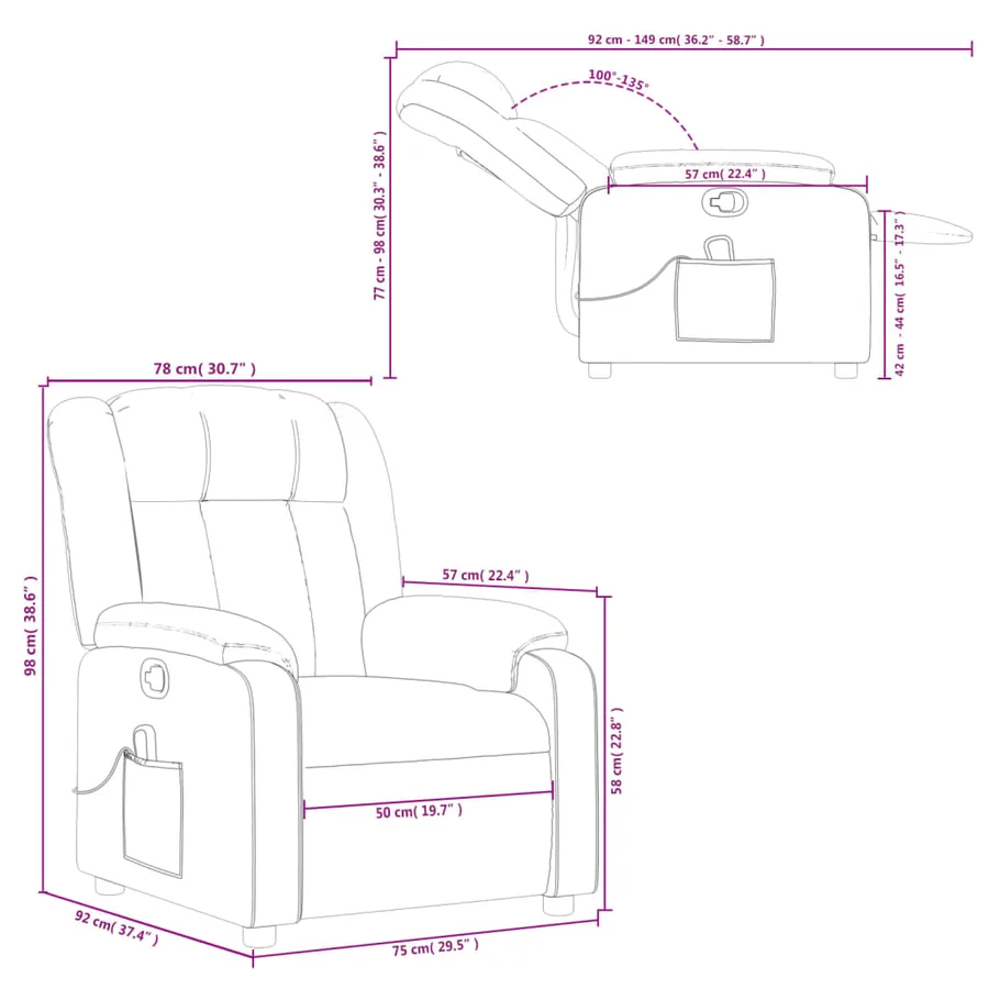 Fauteuil de massage inclinable Rouge bordeaux Tissu - 12