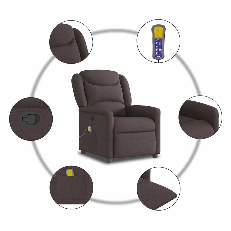Fauteuil de massage inclinable Marron foncé Tissu - 8