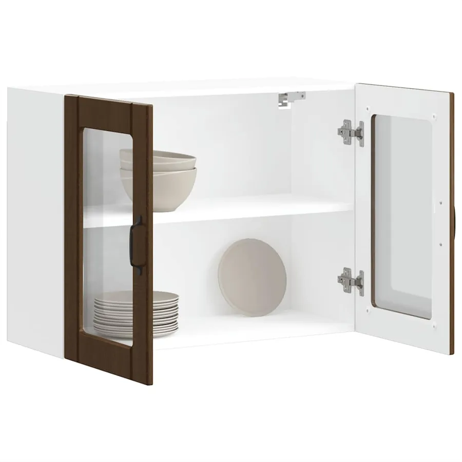 Armoire murale de cuisine et porte en verre Lucca chêne marron