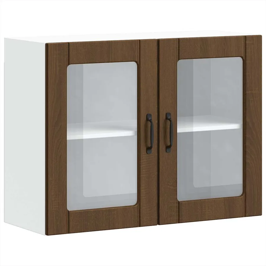 Armoire murale de cuisine et porte en verre Lucca chêne marron - 2