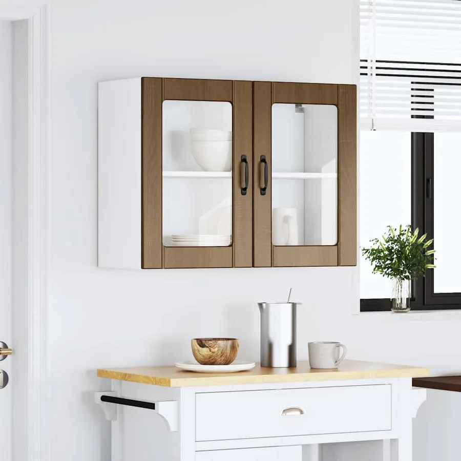 Armoire murale de cuisine et porte en verre Lucca chêne marron - 3