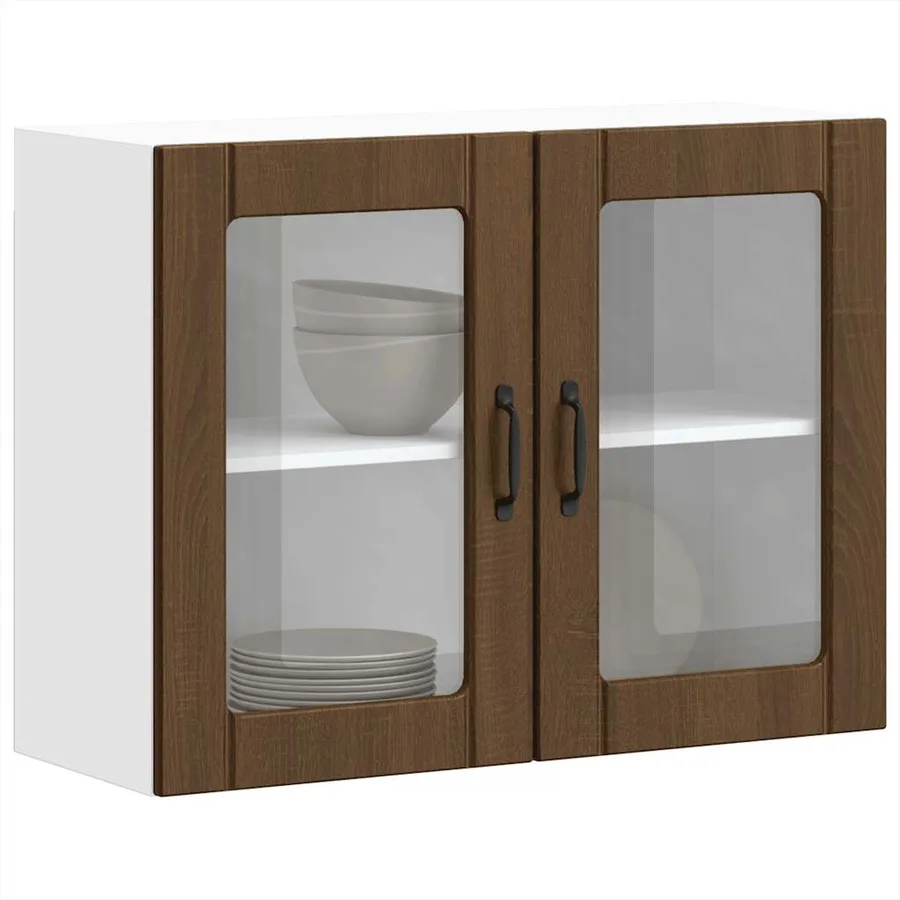 Armoire murale de cuisine et porte en verre Lucca chêne marron - 5