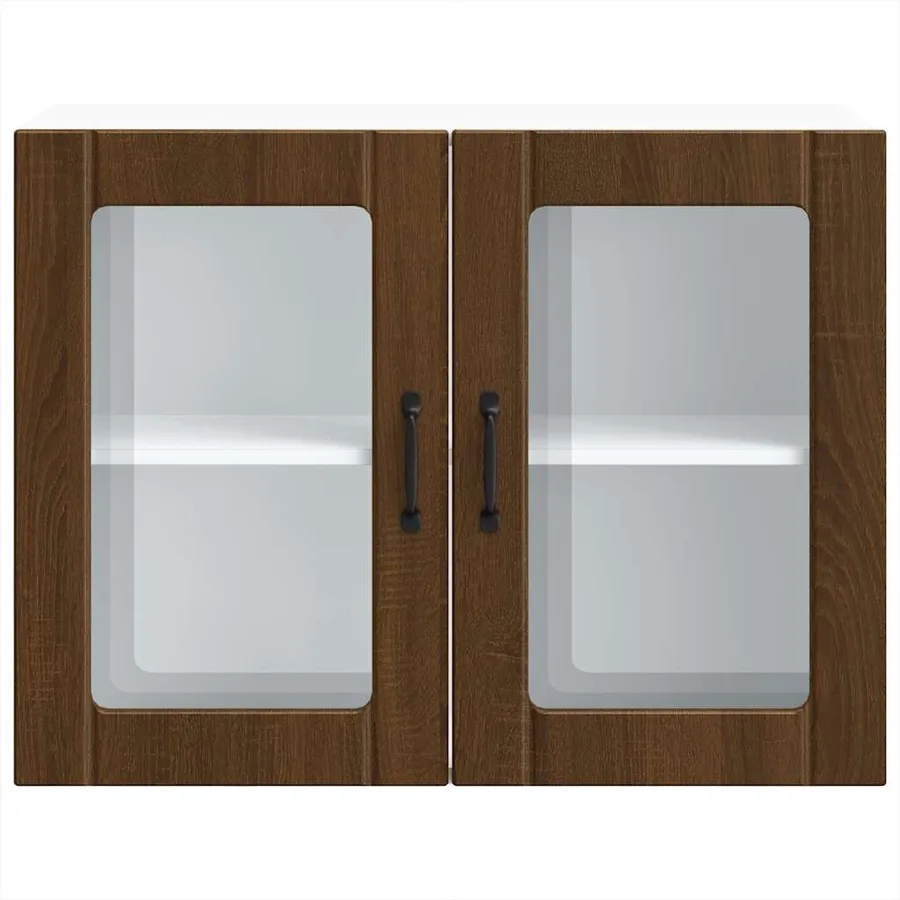 Armoire murale de cuisine et porte en verre Lucca chêne marron - 6
