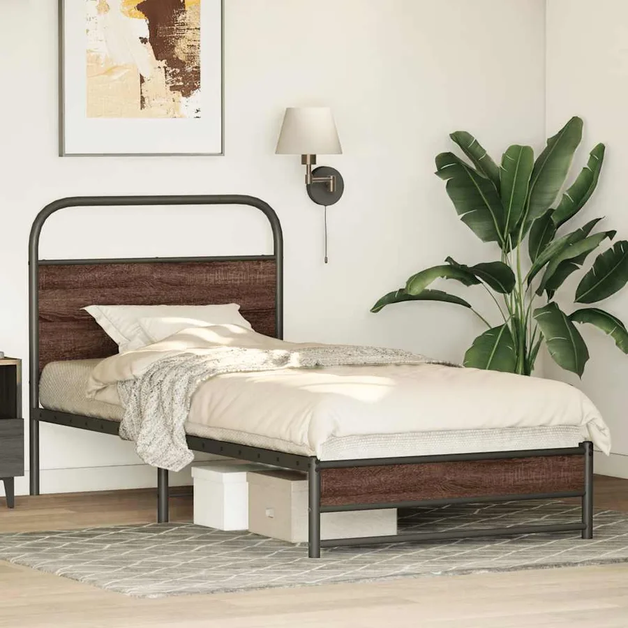 Cadre de lit sans matelas 90x190cm chêne marron bois ingénierie - 4