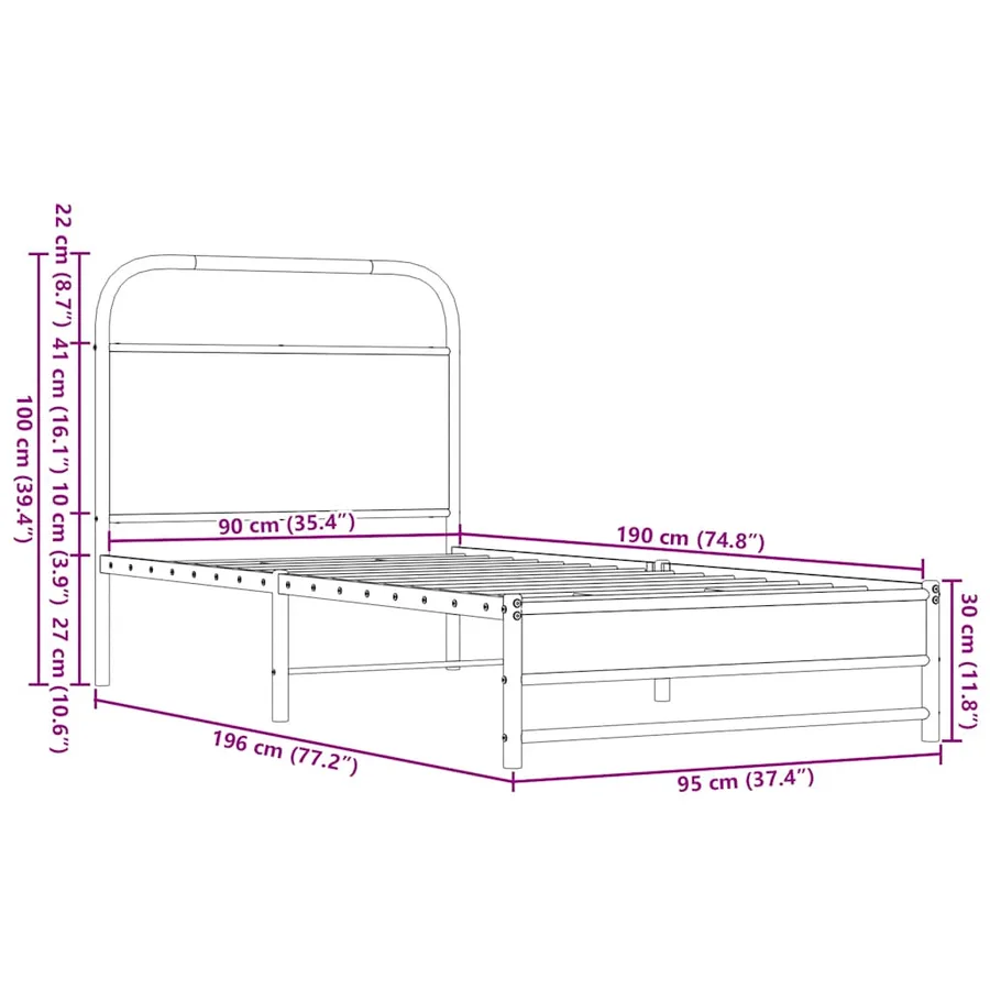 Cadre de lit sans matelas 90x190cm chêne marron bois ingénierie - 9