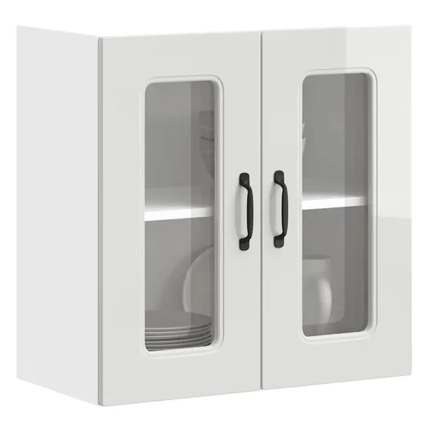 Armoire murale de cuisine avec porte vitrée "Kalmar" Bois d'ingénierie blanc brillant