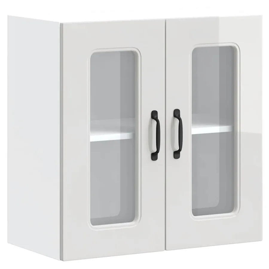 Armoire murale de cuisine avec porte vitrée "Kalmar" Bois d'ingénierie blanc brillant - 2