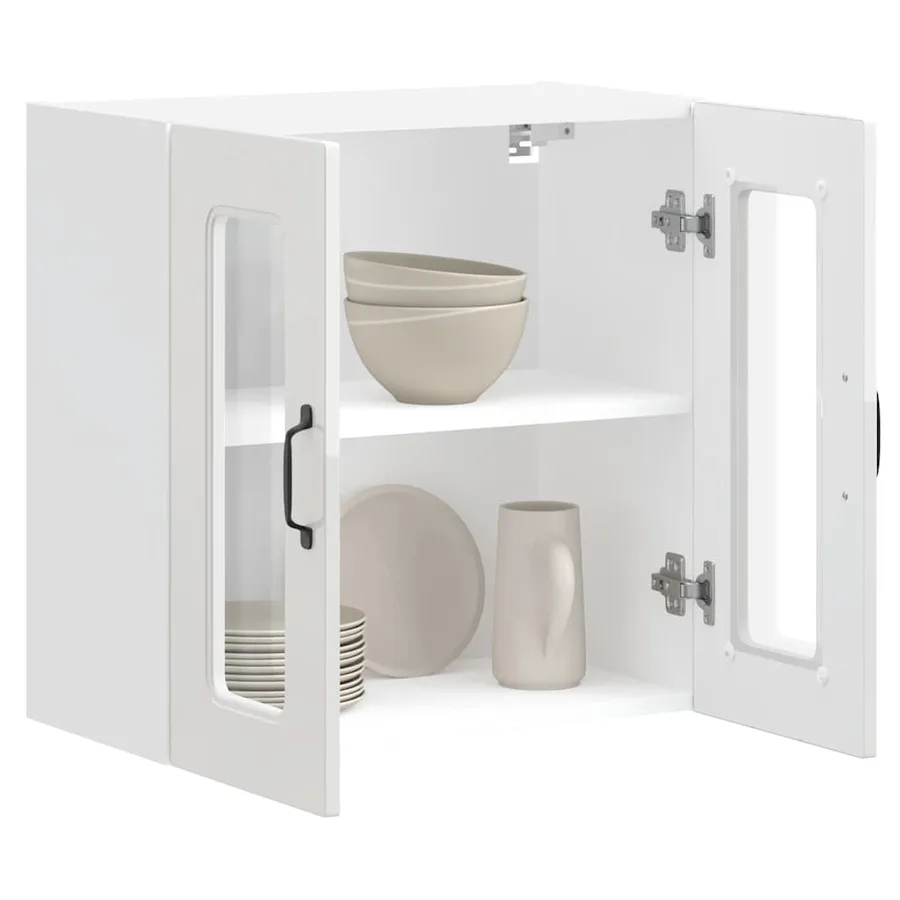 Armoire murale de cuisine avec porte vitrée "Kalmar" Bois d'ingénierie blanc brillant - 5