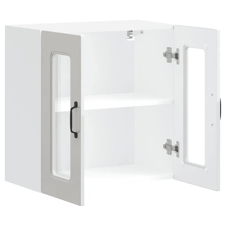 Armoire murale de cuisine avec porte vitrée "Kalmar" Bois d'ingénierie blanc brillant - 6