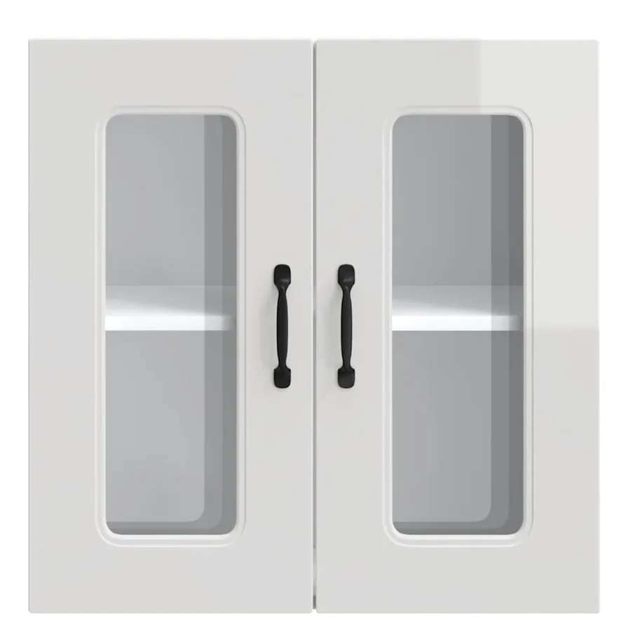 Armoire murale de cuisine avec porte vitrée "Kalmar" Bois d'ingénierie blanc brillant - 7