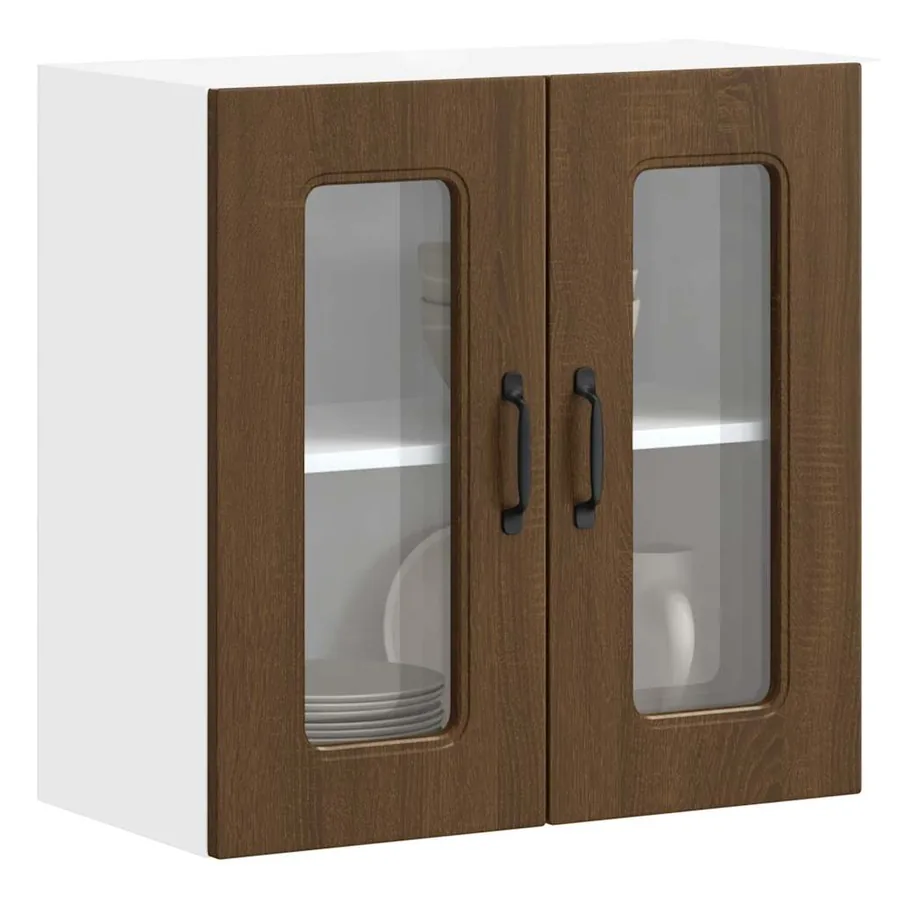 Armoire murale de cuisine et porte en verre Kalmar chêne marron