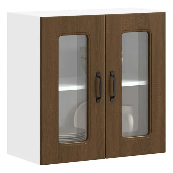 Armoire murale de cuisine et porte en verre Kalmar chêne marron