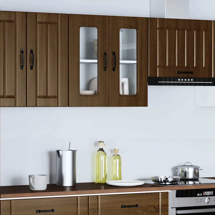 Armoire murale de cuisine et porte en verre Kalmar chêne marron - 3