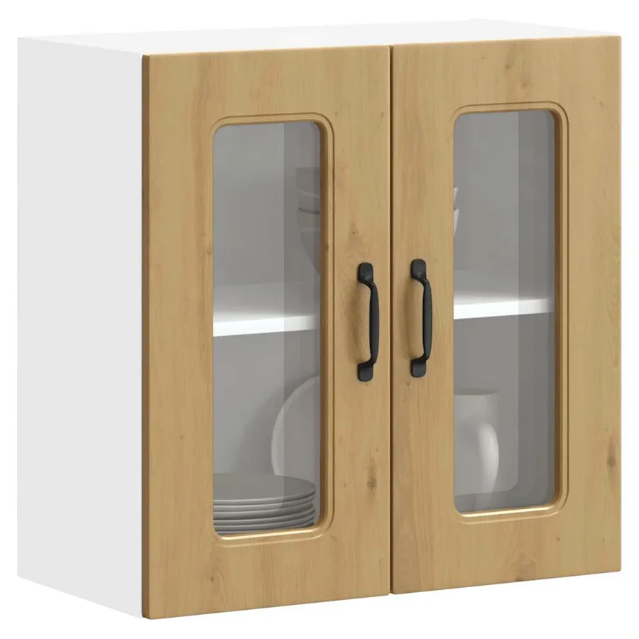 Armoire murale de cuisine avec porte vitrée "Kalmar" Chêne artisanal Bois d'ingénierie