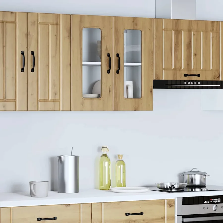 Armoire murale de cuisine avec porte vitrée "Kalmar" Chêne artisanal Bois d'ingénierie - 3