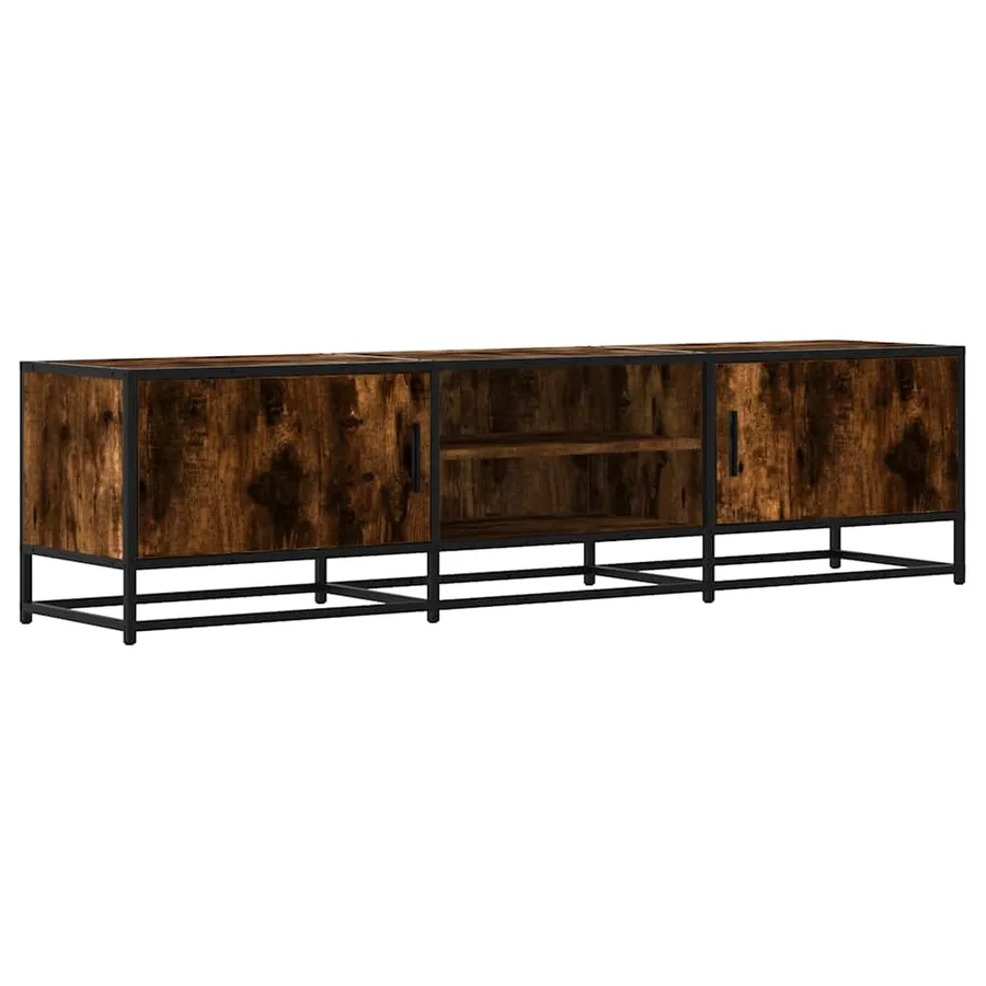 Meuble TV chêne fumé 160x35x41 cm bois d'ingénierie et métal - 2