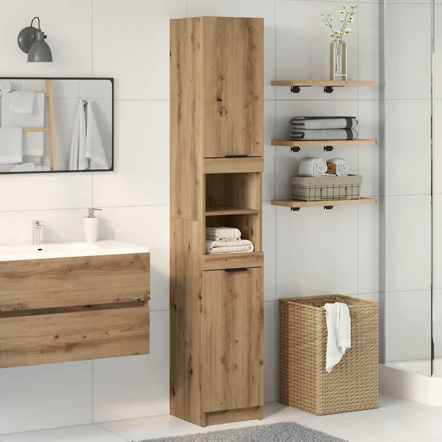 Armoire de bain chêne artisanal 32x34x188,5cm bois d'ingénierie