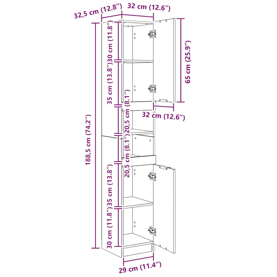 Armoire de bain chêne artisanal 32x34x188,5cm bois d'ingénierie - 10