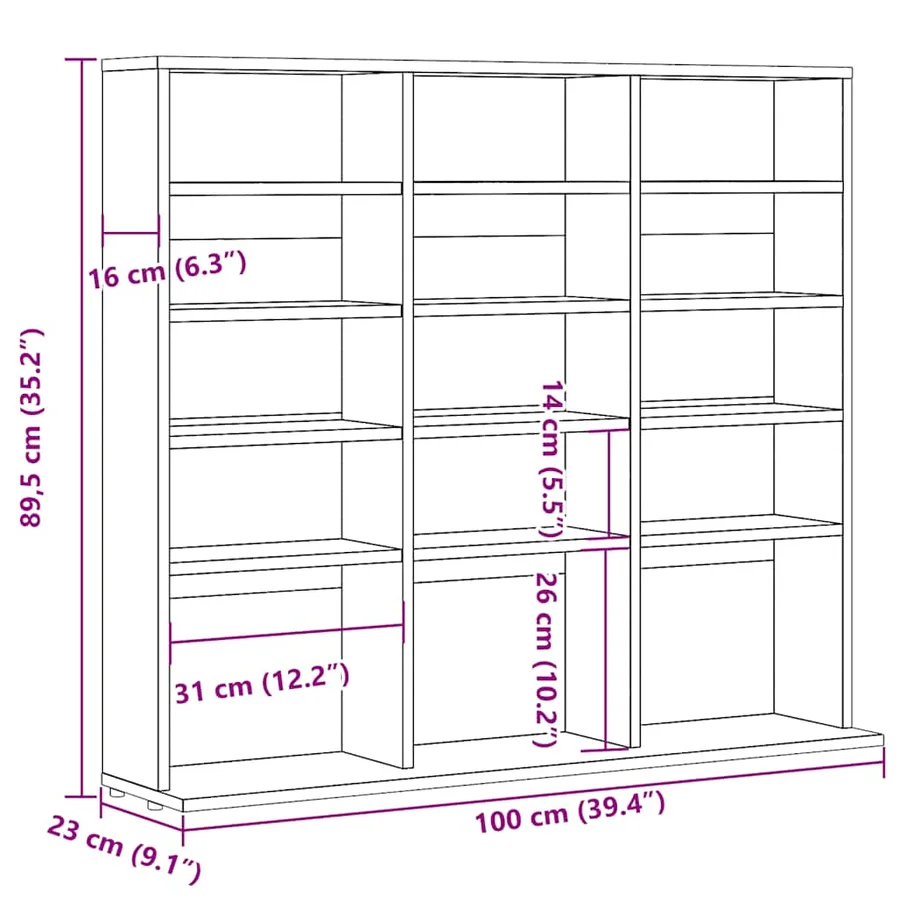 Armoire à CD chêne artisanal 100x23x89,5 cm bois d'ingénierie - 10