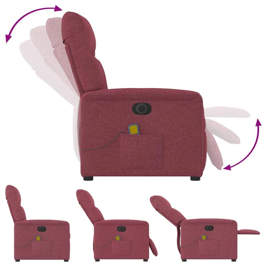 Fauteuil de massage inclinable électrique Rouge bordeaux Tissu - 7