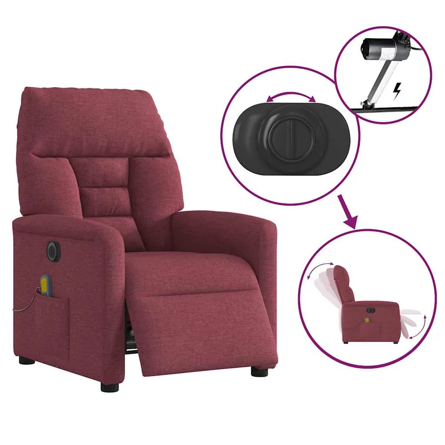 Fauteuil de massage inclinable électrique Rouge bordeaux Tissu - 8