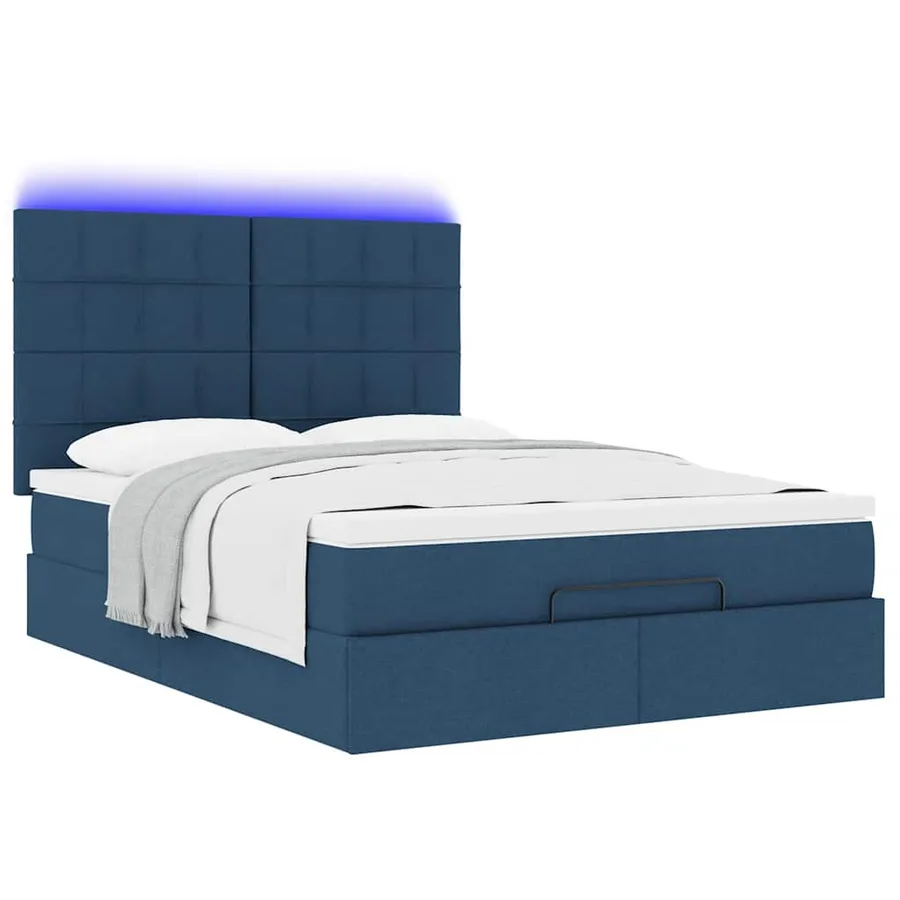 Cadre de lit ottoman avec matelas bleu 140x200 cm tissu - 6