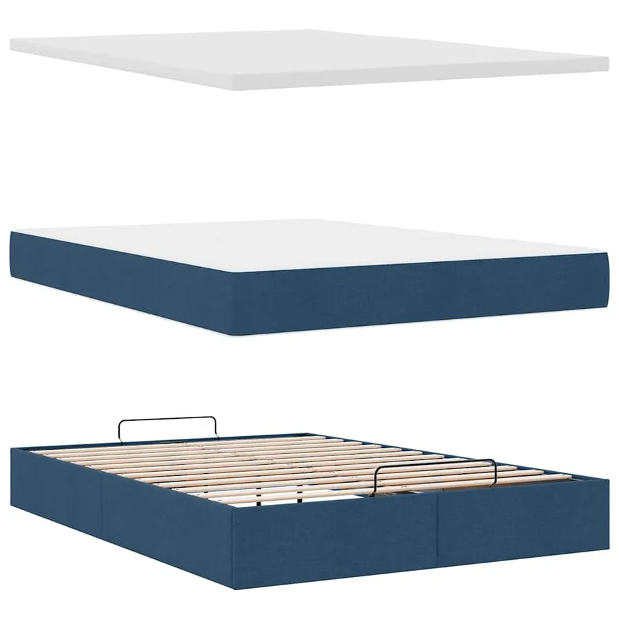 Cadre de lit ottoman avec matelas bleu 140x200 cm tissu - 9