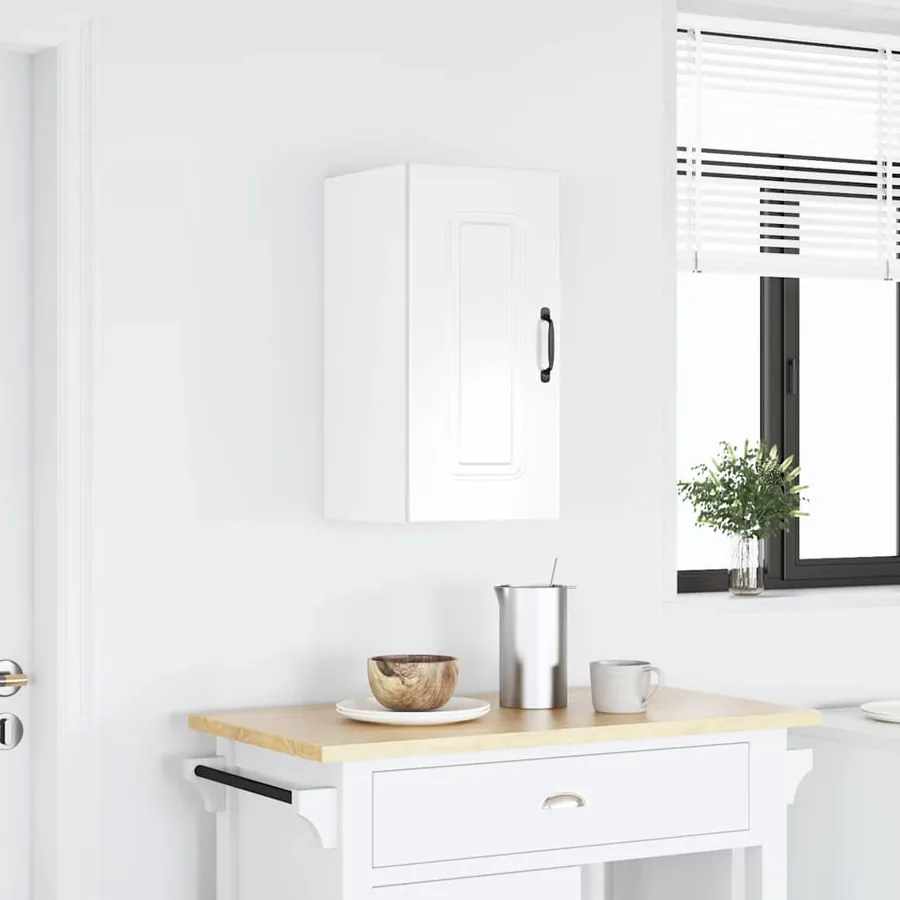 Armoire murale de cuisine Kalmar blanc brillant bois ingénierie