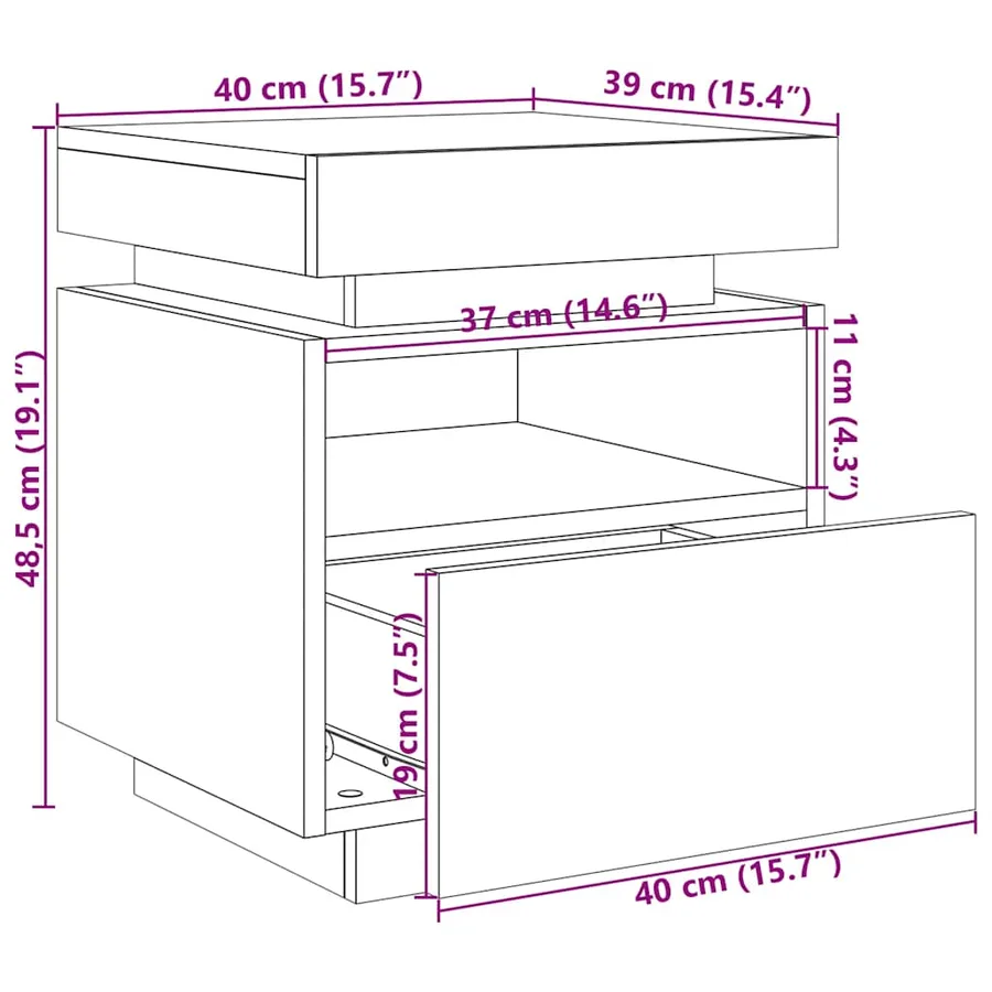 Armoires de chevet et lumières LED 2pcs vieux bois 40x39x48,5cm - 15