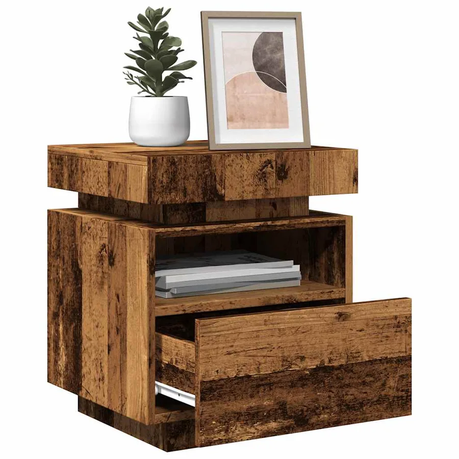 Armoires de chevet et lumières LED 2pcs vieux bois 40x39x48,5cm - 4