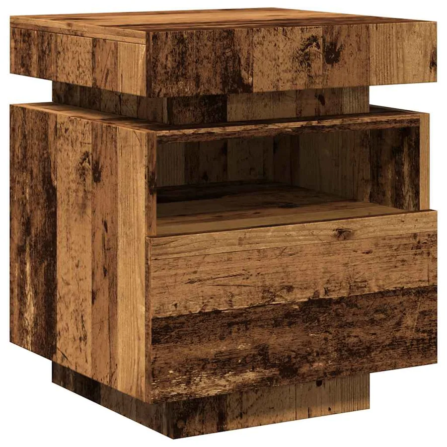 Armoires de chevet et lumières LED 2pcs vieux bois 40x39x48,5cm - 5