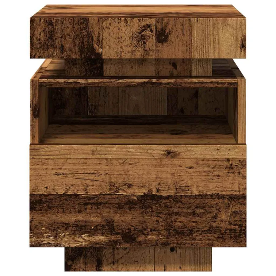 Armoires de chevet et lumières LED 2pcs vieux bois 40x39x48,5cm - 6