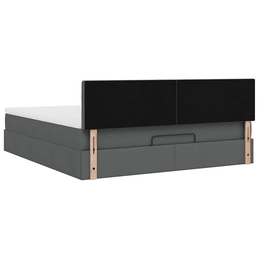 Cadre de lit ottoman avec matelas gris foncé 160x200cm tissu - 11
