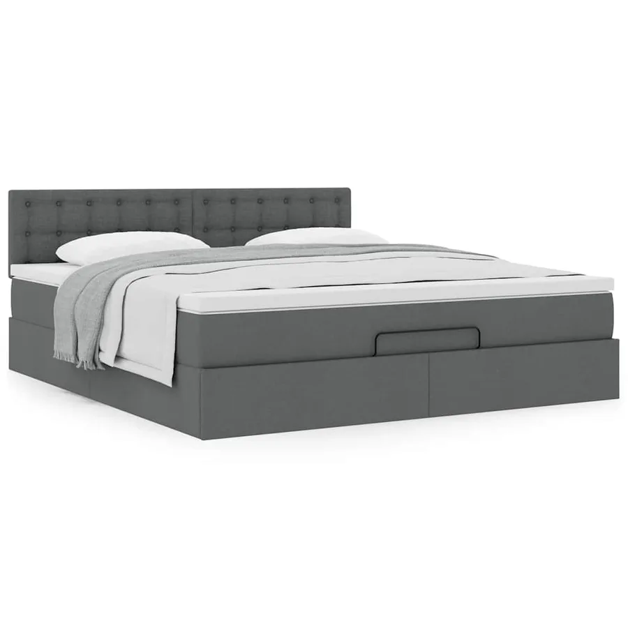 Cadre de lit ottoman avec matelas gris foncé 160x200cm tissu - 4