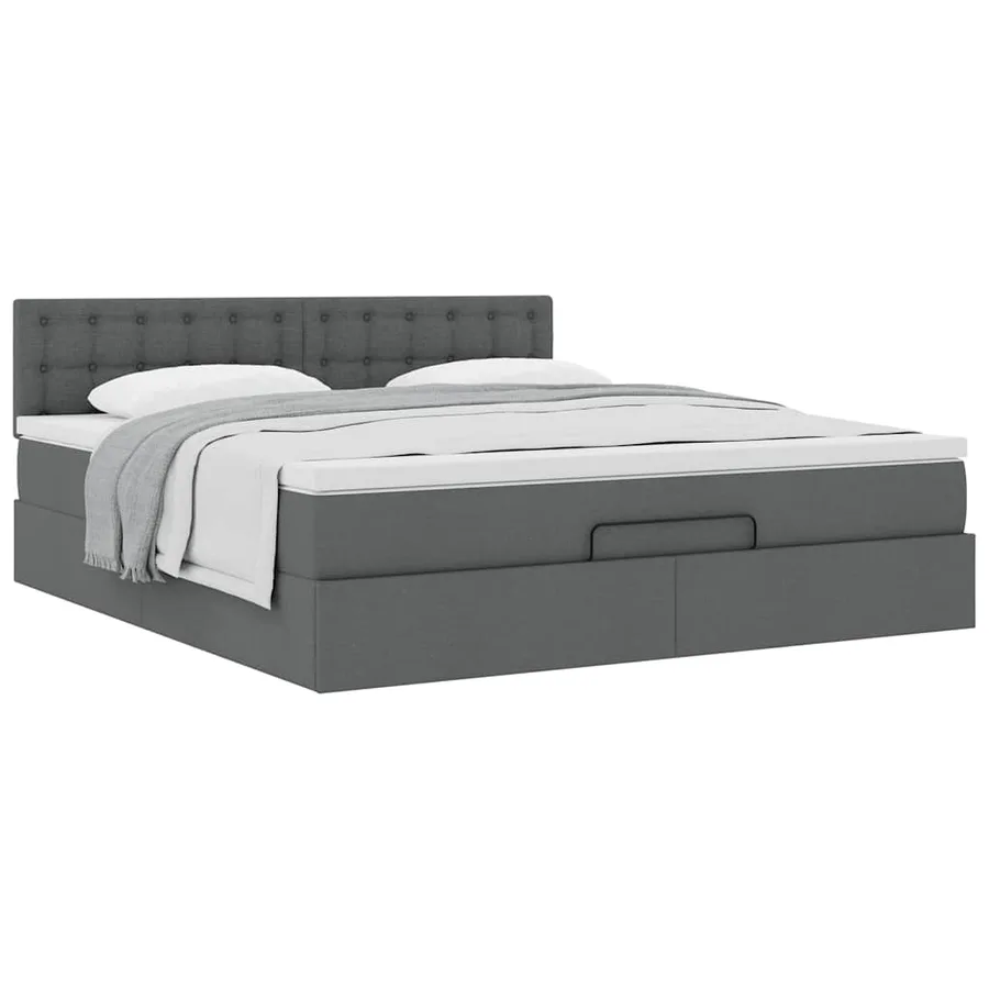 Cadre de lit ottoman avec matelas gris foncé 160x200cm tissu - 5