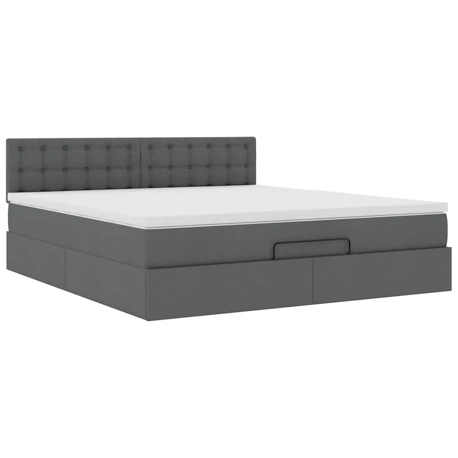 Cadre de lit ottoman avec matelas gris foncé 160x200cm tissu - 6