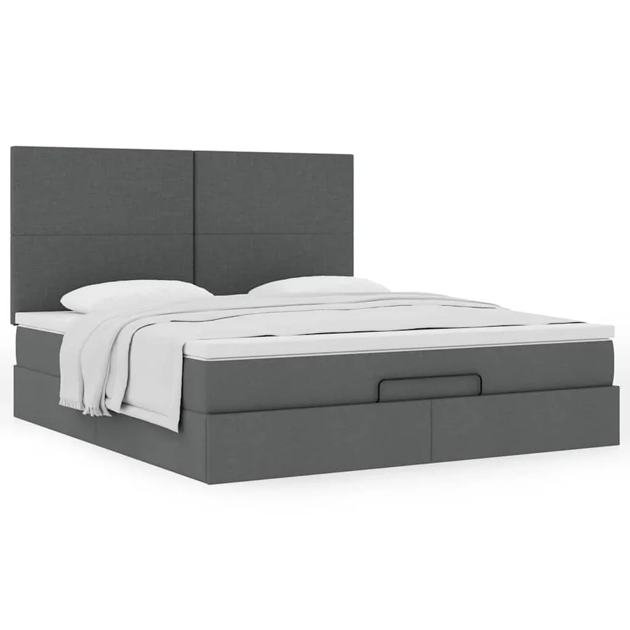 Cadre de lit ottoman avec matelas gris foncé 160x200cm tissu - 4