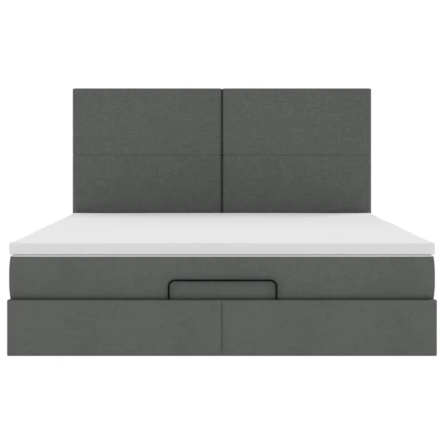 Cadre de lit ottoman avec matelas gris foncé 160x200cm tissu - 7