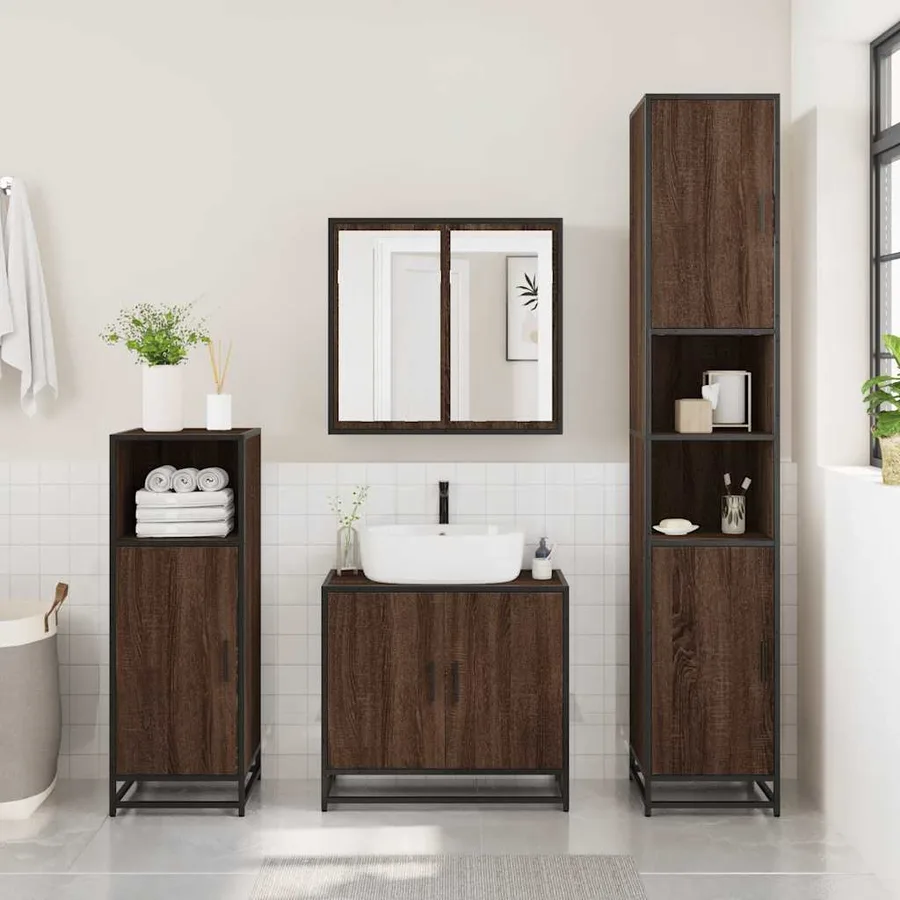 Armoire de bain chêne marron 35x37,5x100 cm bois d'ingénierie - 3