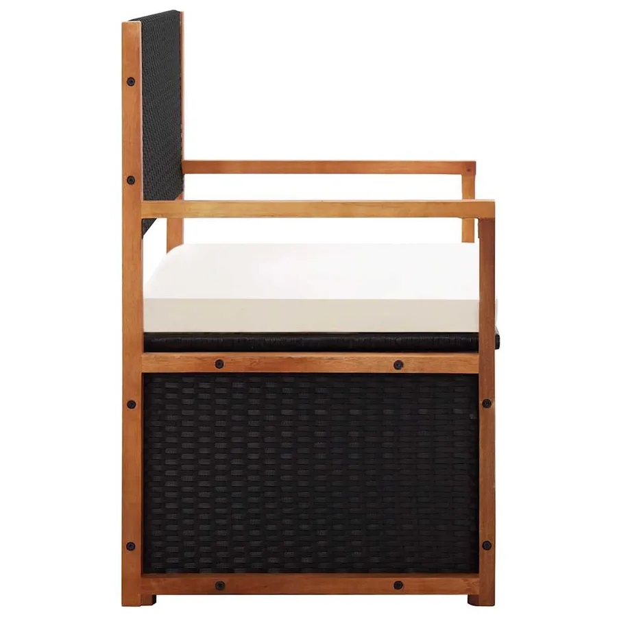 Banc de jardin 115 cm Résine tressée et bois d'acacia Noir - 3