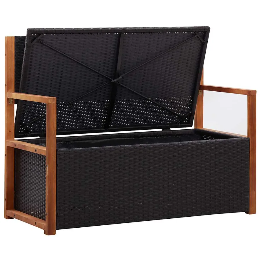 Banc de jardin 115 cm Résine tressée et bois d'acacia Noir - 5