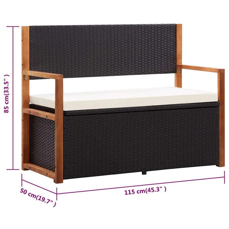 Garden bench 115 cm Poly rattan and acacia wood Black - 9